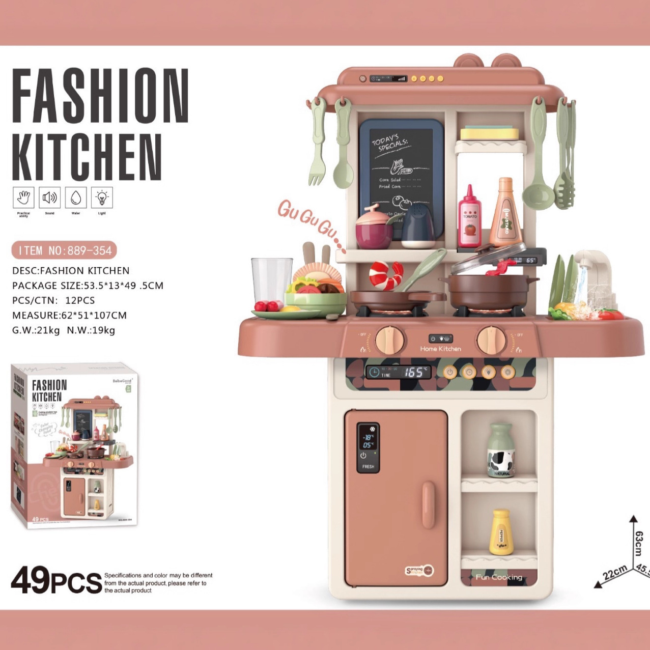 Comercio exterior infantil simulación de 63cm pulverización de agua cocina cubierta de mesa de cocina juego de juguetes de mesa de cocina