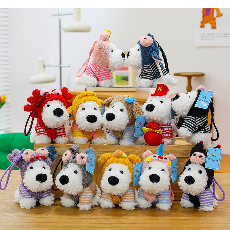 Popular West Highland Puppy Pendant Plush Doll Cute Dressed Dog Keychain Pendant Sloppy Dog ​​Doll Batch