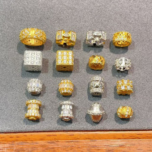 S925银镀金串珠隔配件四叶草跑环手串隔珠diy半成品串珠编绳桶珠