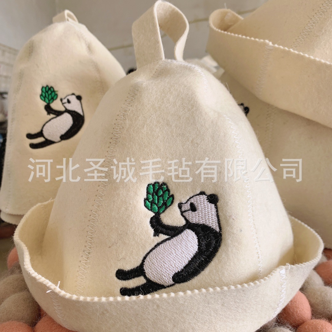 批发毛毡刺绣桑拿帽汗蒸干发帽隔热桑拿浴帽子可加LOGO羊毛毡帽
