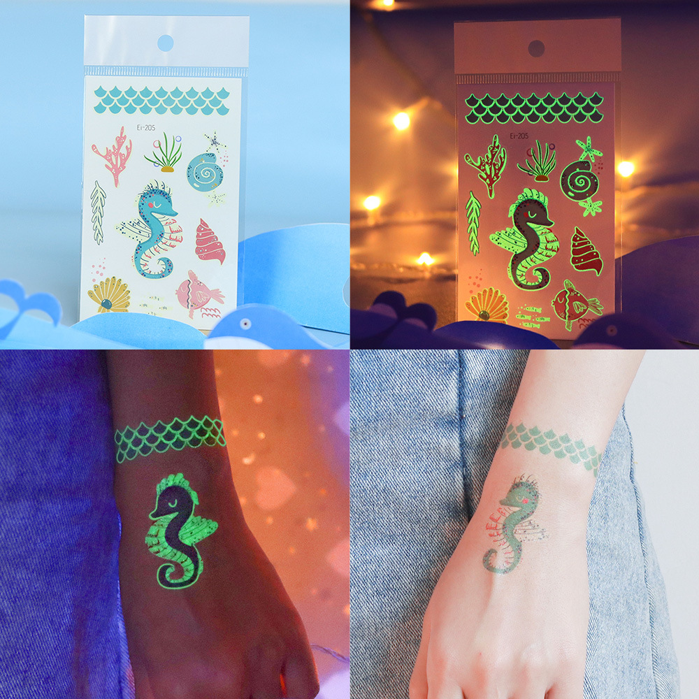 Nocturno marino animal tatuaje pegatinas impermeables, protección ambiental, seguridad infantil, pegatinas de dibujos animados adorables, al por mayor en stock transfronterizo