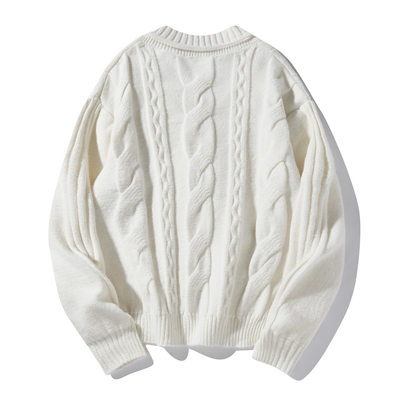 Men's Cable-Knit Round Neck Sweater – Trendy Loose Fit, Soft & Breathable For Autumn & Winter_voghion.com