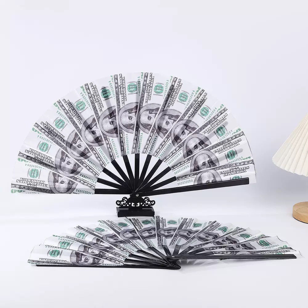 美元扇子33厘米功夫扇大扇子塑料扇骨外贸美元接亲拍照神器