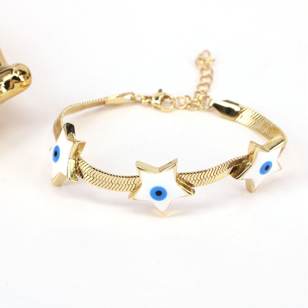 Fashion Star Heart Shape Eye Copper Bracelets Enamel Gold Plated Copper Bracelets