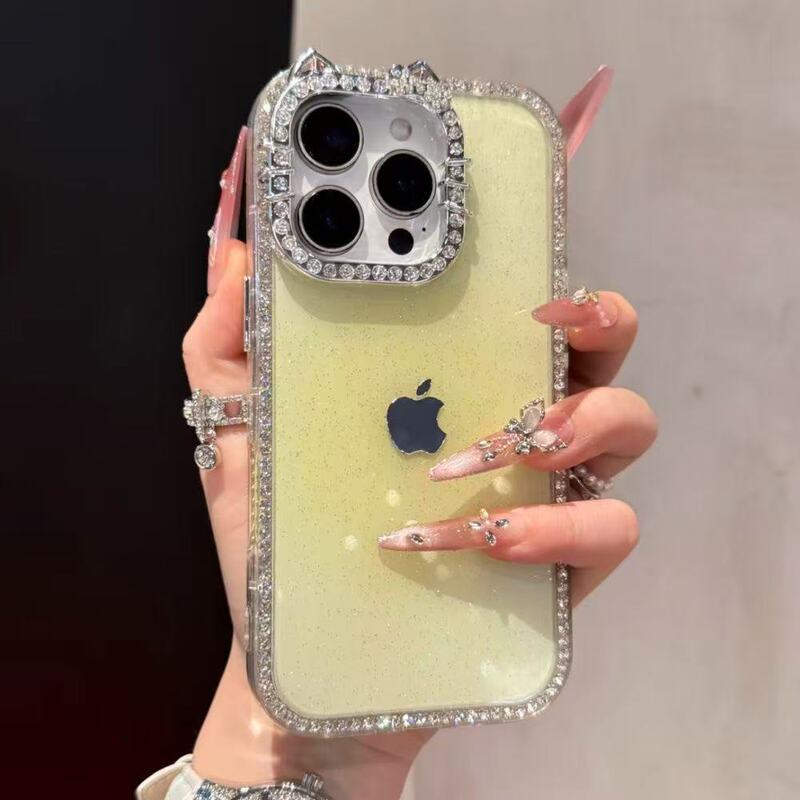 猫耳朵镶钻渐变色适用iPhone16pro手机壳苹果15网红14promax女13|undefined