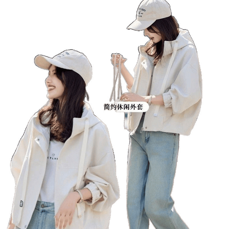 女性用ショートフード付き通勤ジャケット、春と秋の新しいスタイル、小柄な人向けのゆったりとしたカジュアルジャケットトップ|undefined