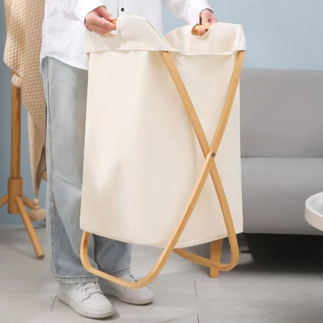 Cesta de ropa sucia de bambú con bolsa interior, ideal para baño, lavadero o ducha