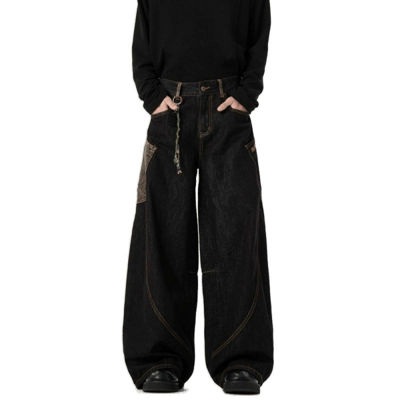 Свободные чёрные джинсы-штаны унисекс, широкие, 2 модели (machete/cropped), XS–2XL