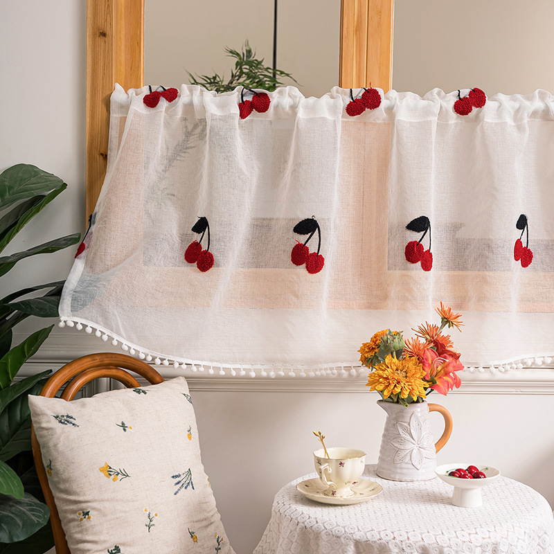 Direct Sale from the Manufacturer: Fresh and Simple Style Mesh Embroidery Short Curtain, Door Curtain, Air Conditioning Wind-Blocking Curtain, Multi-Purpose for Bedroom, Kitchen, and Bay Window Direct Sale from the Manufacturer: Fresh and Simple Style Mesh Embroidery Short Curtain, Door Curtain, Air Conditioning Wind-Blocking Curtain, Multi-Purpose for Bedroom, Kitchen, and Bay Window