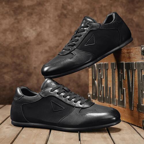 2025 Summer Soft Leather Sneakers Fashion Trend Low-top Versatile Solid Color Casual Outdoor Youth Men's Trendy Shoes