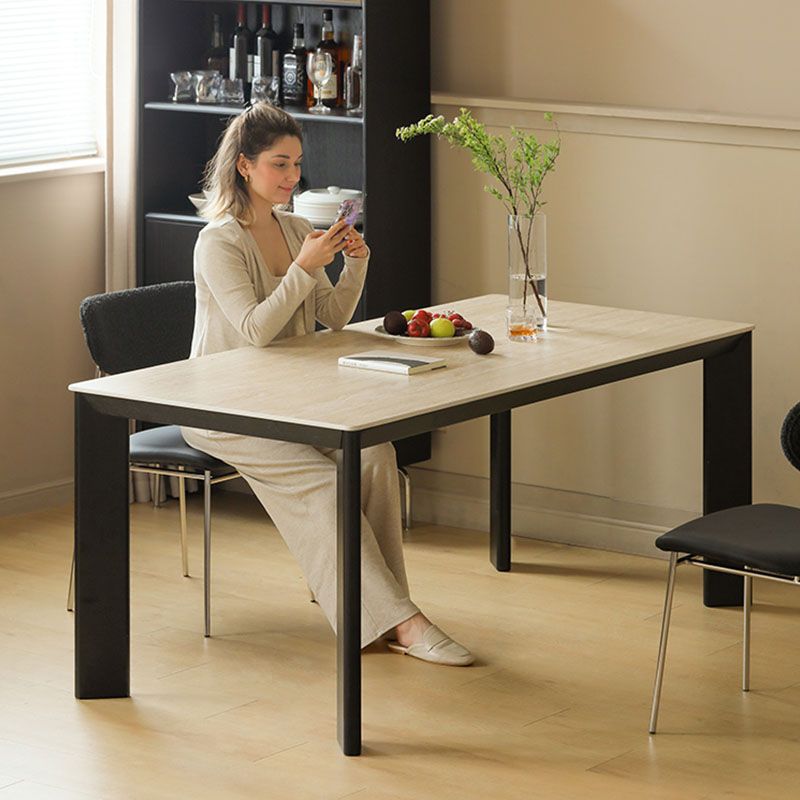 新款洞石岩板餐桌复古风水曲柳小户型桌简约长方形饭加厚实木餐桌