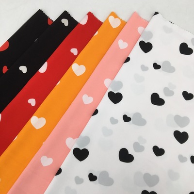 2021春夏新款雪紡印花面料 100D四面彈愛心圖案 女裝連衣裙面料