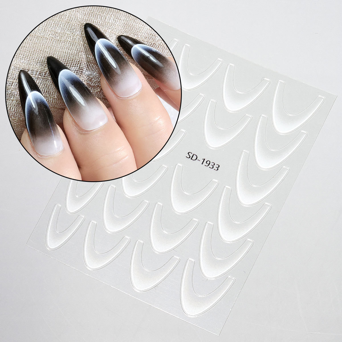 Etiqueta engomada de uñas francesa degradada de estilo explosivo transfronterizo Etiqueta engomada de accesorios de uñas de bricolaje Etiqueta engomada adhesiva INS Etiqueta engomada de uñas en stock