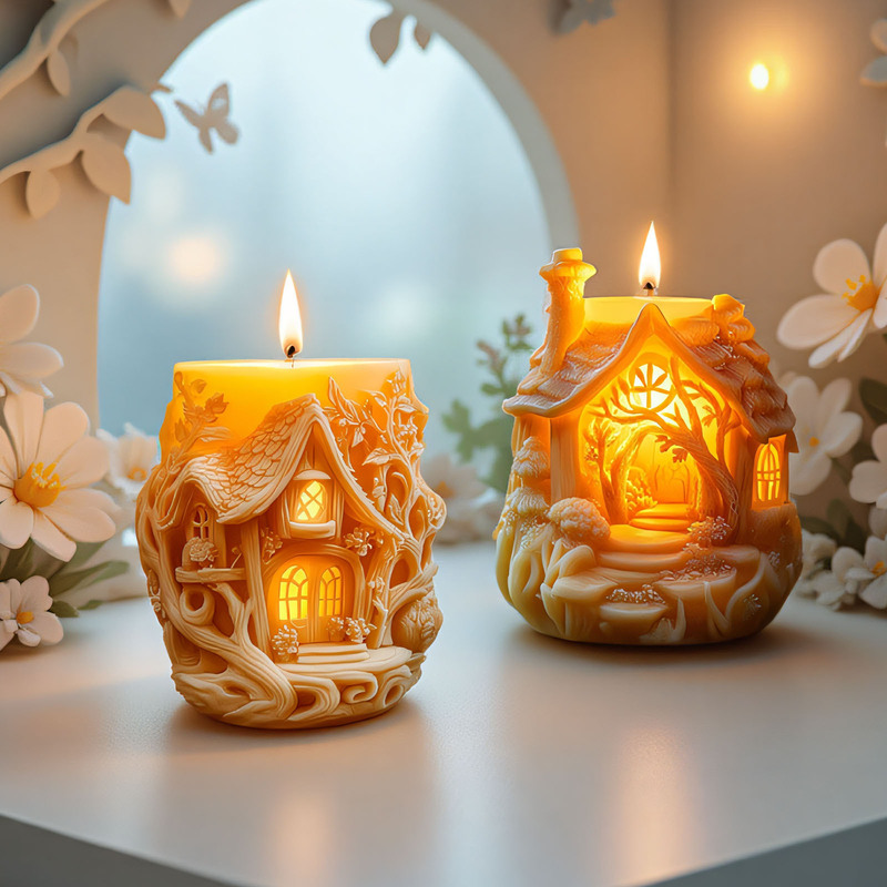 Sanxin Treehouse 香りキャンドルシリコンモールド DIY おとぎ話の森のキャンドル立体建物シリコン研削ツール|undefined
