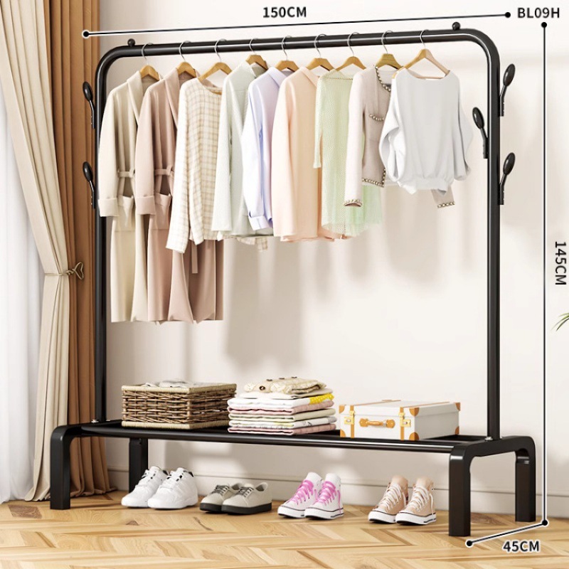 Dormitorio doméstico simple percha de ropa balcón percha de ropa varilla de secado de hierro forjado percha de secado de doble varilla piso vertical