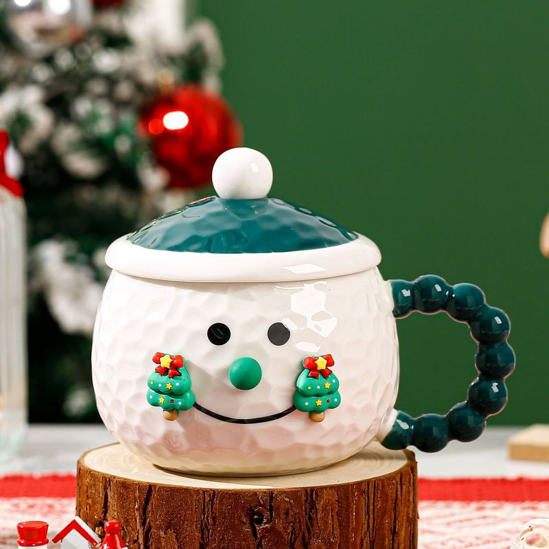 クロスボーダークリエイティブクリスマスギフト雪だるまマグ蓋付きオフィスホームセラミックウォーターカップ高価値クリスマスカップ|undefined