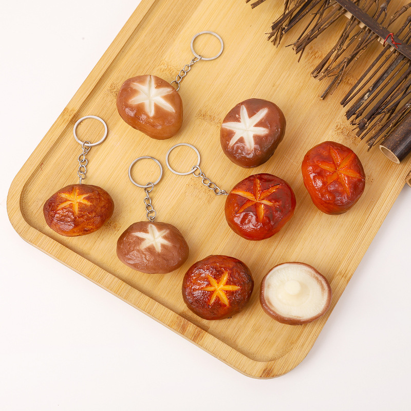 Pvc Artificial Mushroom Model Artificial Fake Vegetable Grilled Mushroom Keychain Pendant Hot Pot Restaurant Mushroom Ingredient Props