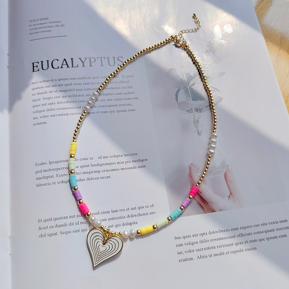 Fashion Heart Shape Natural Freshwater Pearl soft clay Beaded Womenu0027S Pendant Necklace 1 Piece