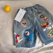儿童短裤25夏男女童日系黑超奶嘴牛仔休闲裤宝宝小童卡通五分裤潮
