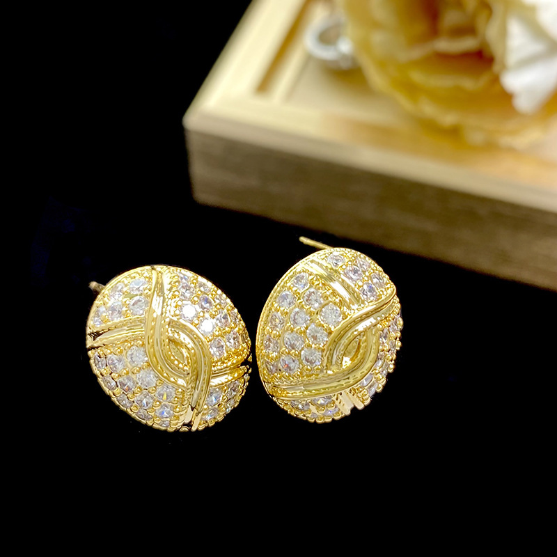 1 Pair Lady Oval Inlay Copper Zircon Ear Studs display picture 2