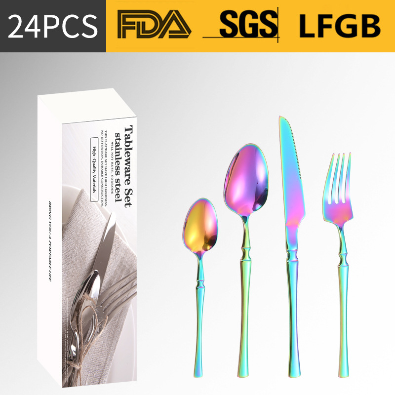 Amazon transfronteriza vajilla de acero inoxidable 16/20/24 traje cintura pequeña cuatro piezas principales caja simple cuchillo, tenedor y cuchara traje