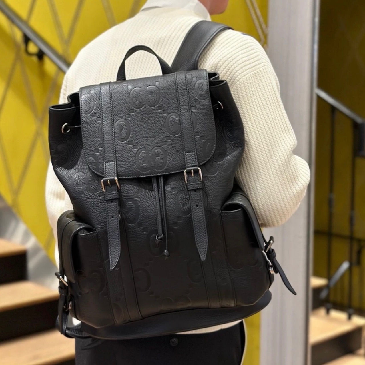 Gucci GG Embossed Backpack Black Leather