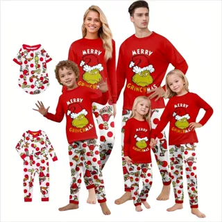Christmas pyjamas圣诞节家庭居家亲子套装印花睡衣ebay长袖圆领