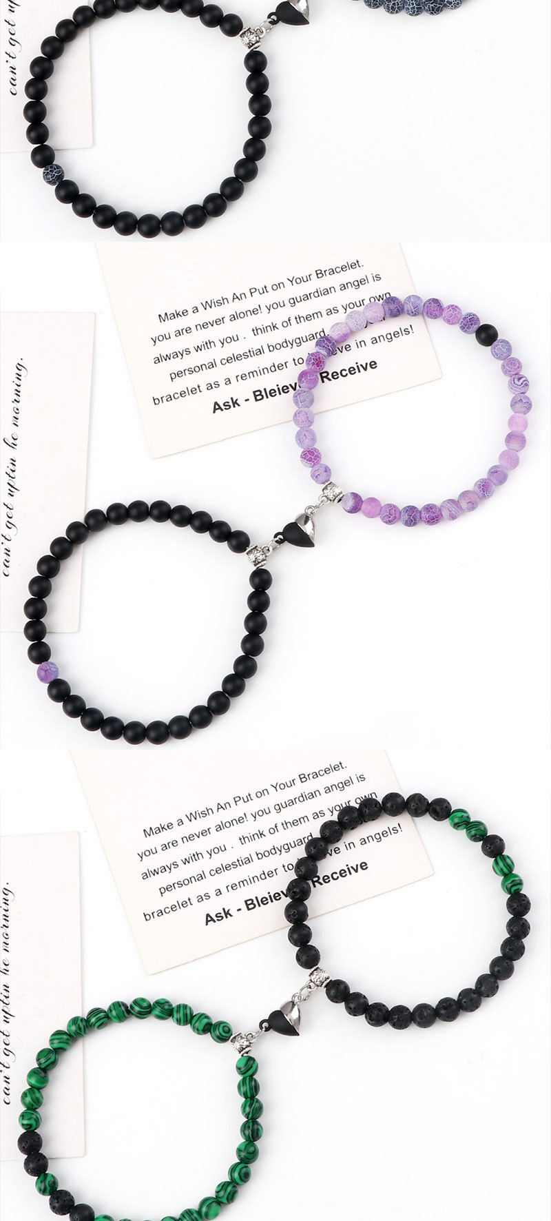 Couple Beaded Magnetic Bracelets With Heart Shaped Buckle Set_voghion.com