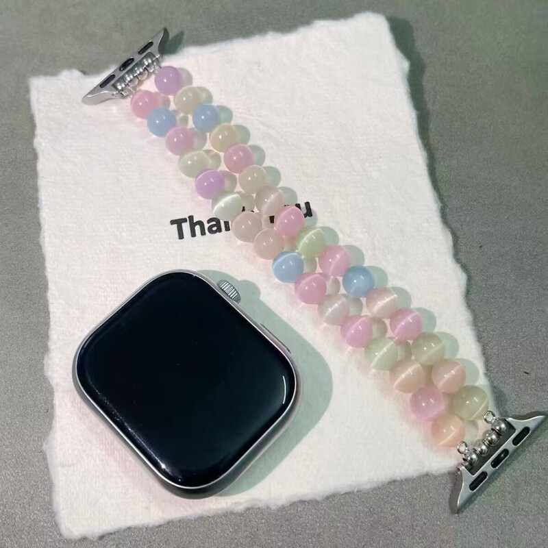 Sweet Iridescent Cat's Eye Stone iWatch Strap Suitable for Apple S10 Watch 8 Xiaomi 9Pro Huawei Watch Strap 10