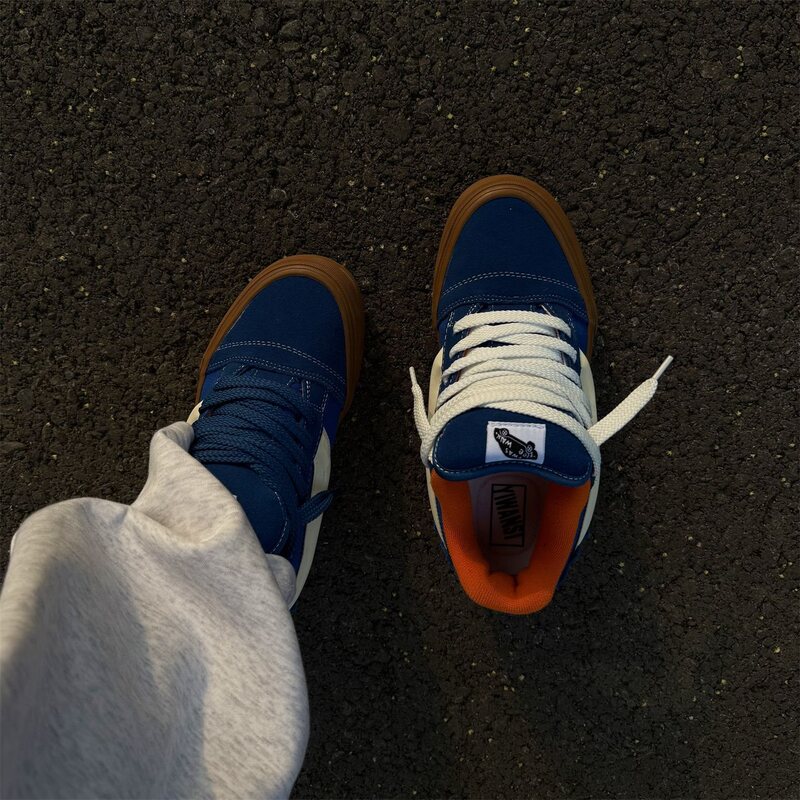 Knu Skool Embroidered Collaboration Blue-Orange Coffee-Colored Sole Chunky Sneakers Retro Unisex Casual Shoes Sports Skate Shoes Knu Skool Embroidered Collaboration Blue-Orange Coffee-Colored Sole Chunky Sneakers Retro Unisex Casual Shoes Sports Skate Shoes