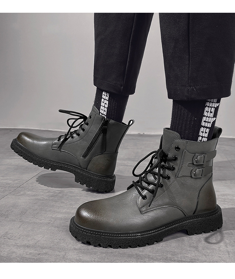Men's Leather Motorcycle Boots With Warm Plush Lining For Autumn_voghion.com