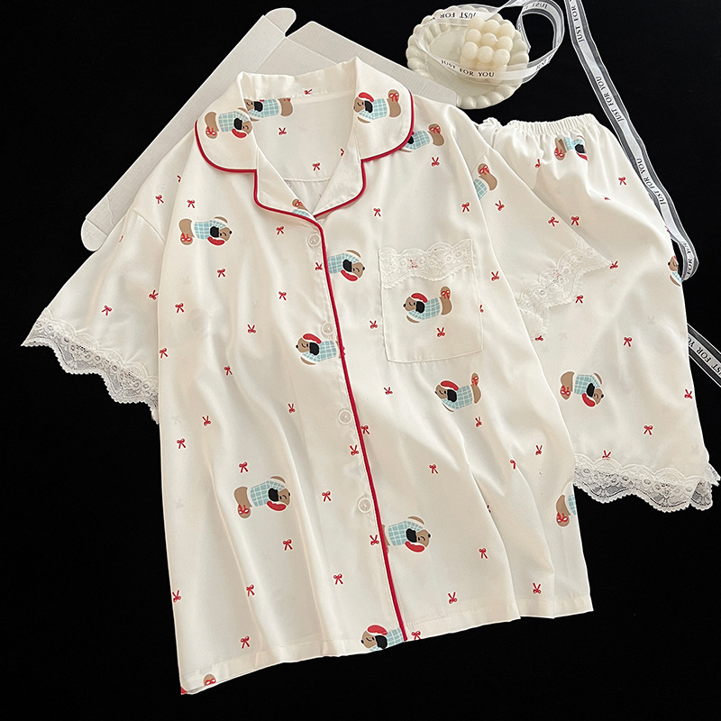 여성을위한 여름 잠옷 2025 새로운 얼음과 눈 실크 반팔 카디건 하이 엔드 실크 여성 홈웨어 3 피스 슈트