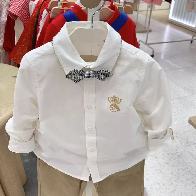 Children's long-sleeved shirt for boys, spring and autumn, with detachable bow tie (TKYA231102B). Dropshipping available.