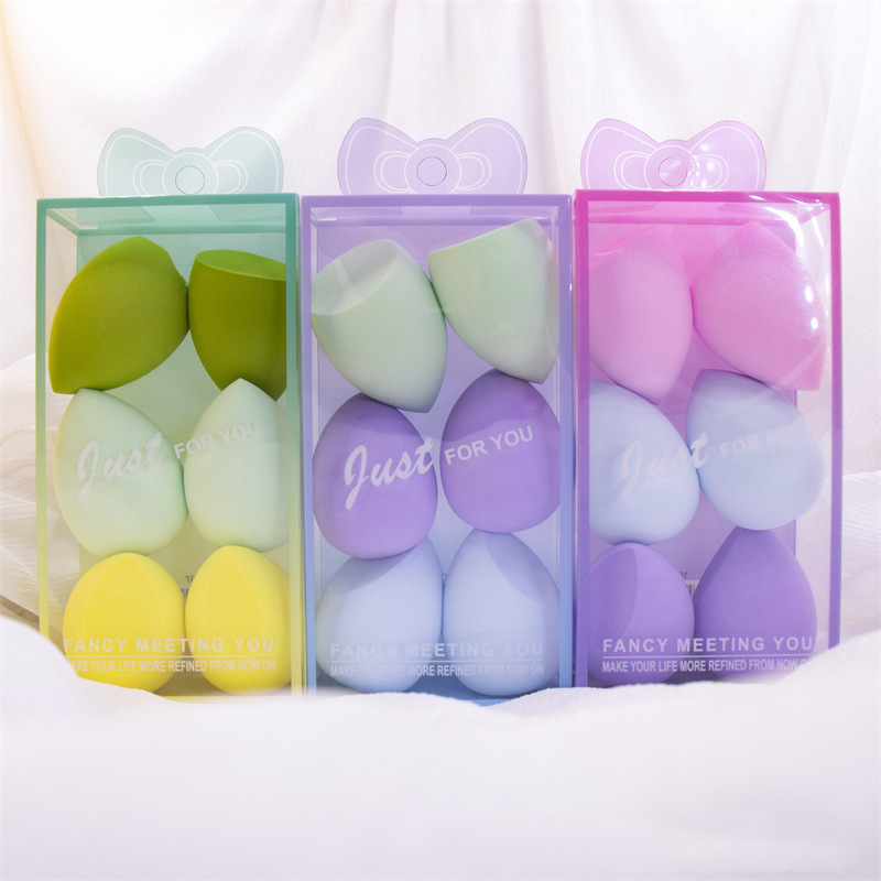 Juego de esponjas de maquillaje en caja de PVC, en stock, para envío transfronterizo, esponjas de maquillaje que no absorben polvo, esponjas de maquillaje en forma de calabaza y de lágrima.