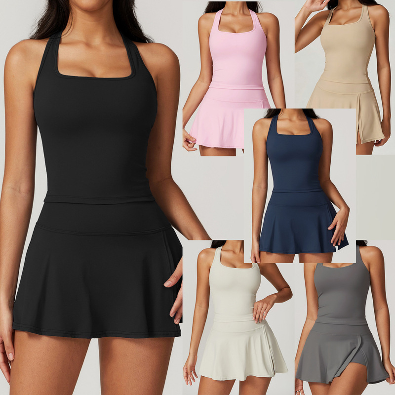 2026 Women's Yoga Wear Side Slit Mini Skirt Vest Tennis Golf Sports Two-Piece Set Sports Casual