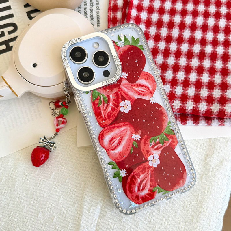 Strawberry Stacking Fun iPhone 17 Air Phone Case 16 Pro Diamond-Encrusted Protective Cover 15 Apple 17 Cross-Border Customization