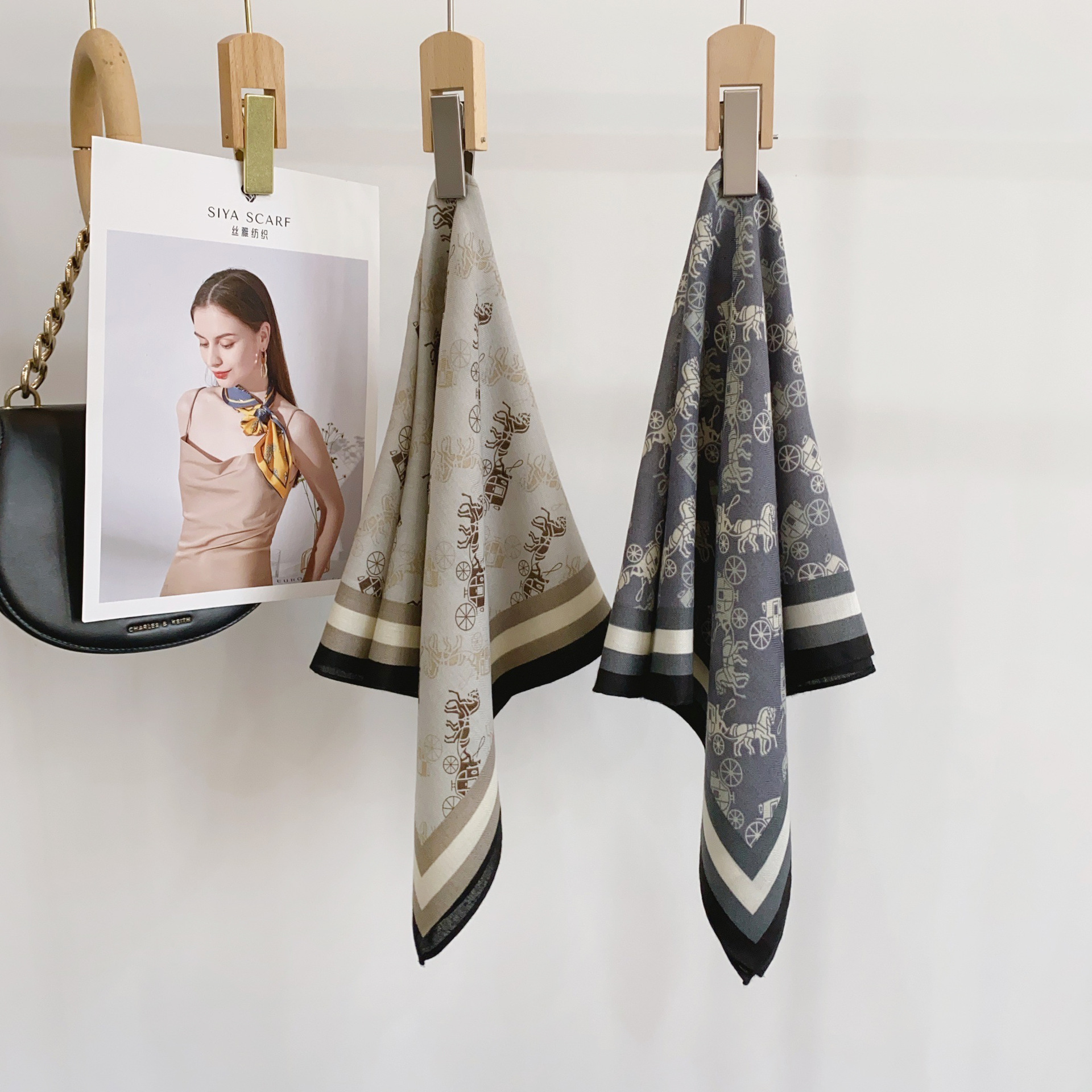 Nueva impresión de carroza azul Morandi 68 herringbone toallas cuadradas texturas de seda de alta calidad toallas de seda damas