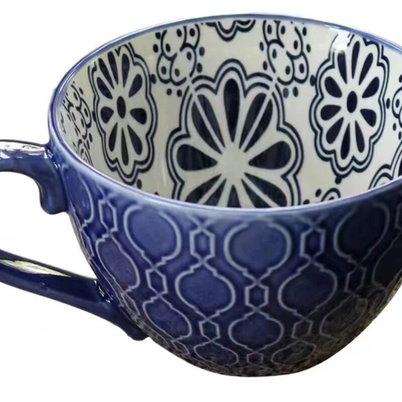 小清新北欧風陶磁器手描きカップオート麦牛乳コーヒーカップ模様彫刻カップ個性電子レンジ微瑕|undefined