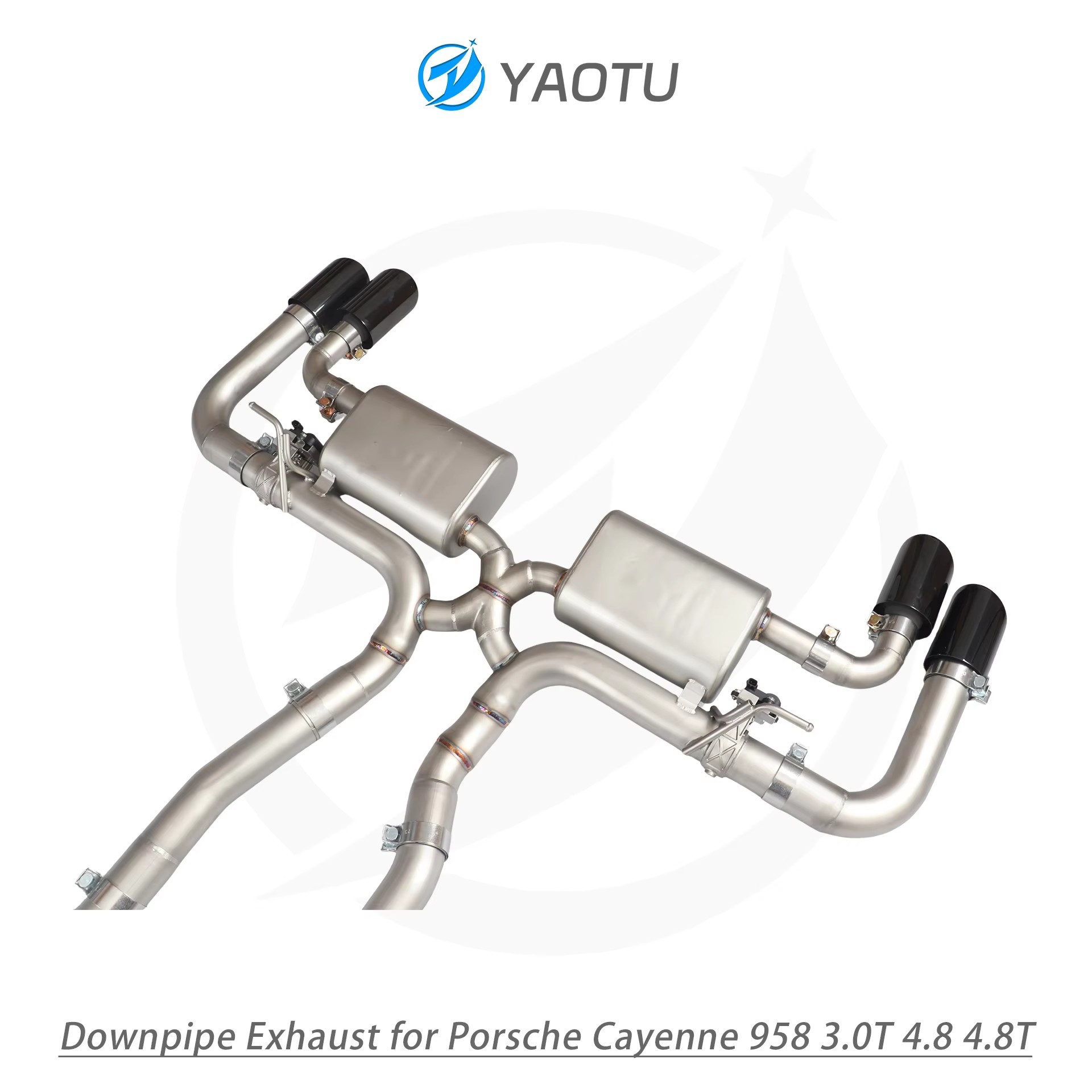 Suitable for Porsche Cayenne 958 3.0T 4.8T mid-to-rear dual-side four-outlet exhaust pipe with valve