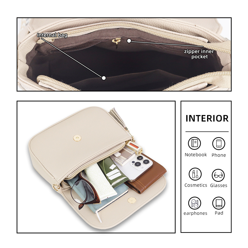 Classic Style Style Square Shape Women's Medium Pu Leather Solid Color Classic Style Square Flip Cover Square Bag