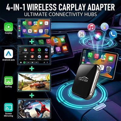 Four-in-one car wireless CarPlay box, wired to wireless, Android and Apple screen mirroring and interconnection module