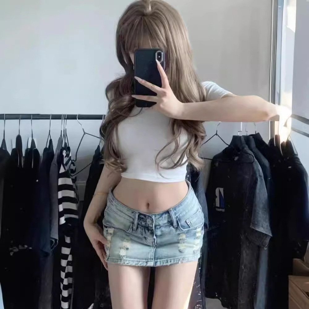 GraceChic GraceChic GraceChic American Hot Girl Street Style Ultra Short Women 2024 Summer New Denim Shorts Low Waist Sexy Letter Bag Half Skirt_voghion.com