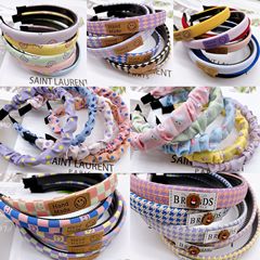 網紅學生簡藝U形頭扣頭飾 千鳥格子卡通壓發箍 笑臉創意女孩發扣