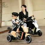 新款儿童电动摩托车可坐双人男女宝宝三轮车充电小孩电瓶车玩具车