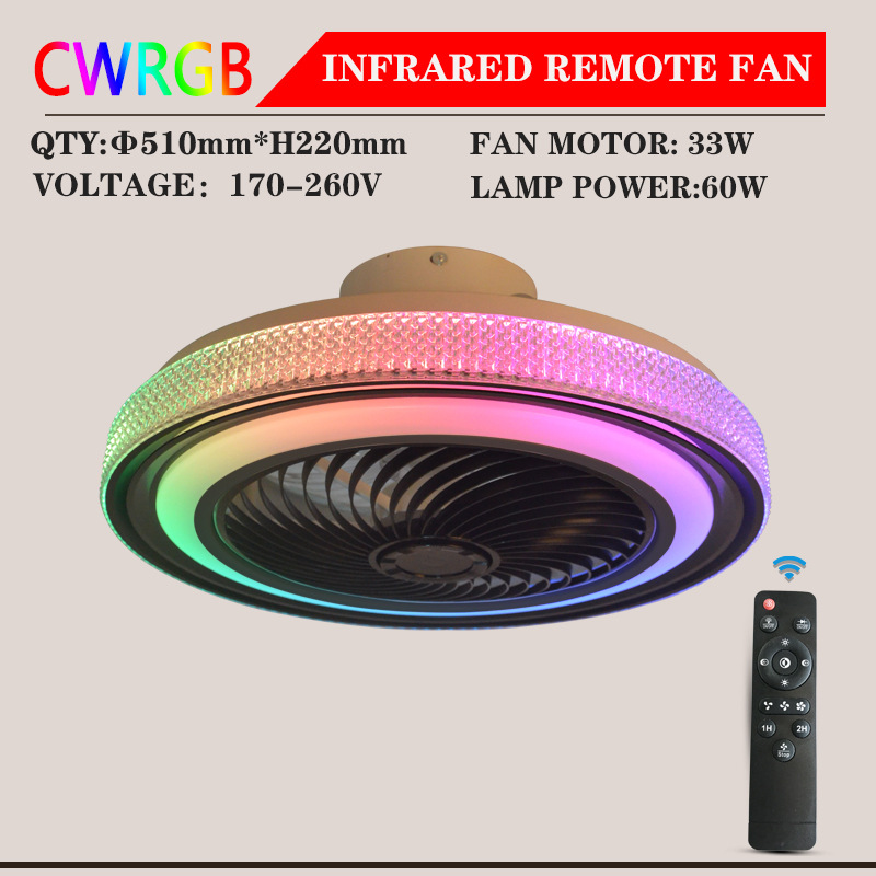RGB color dormitorio luz del ventilador casa comedor LED luz de techo inteligente APP Bluetooth música invisible luz del ventilador