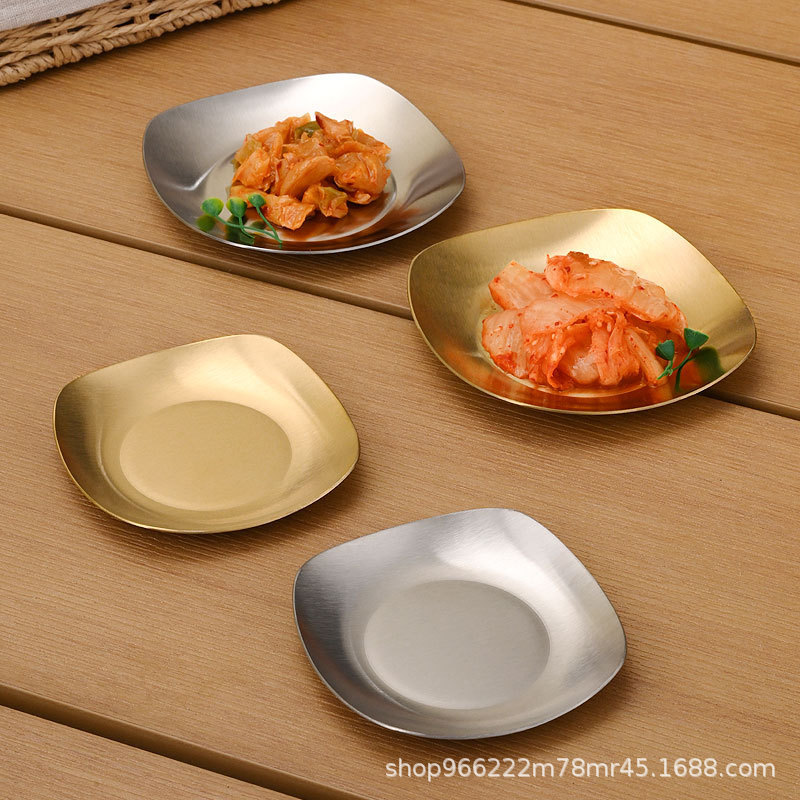 韓国式304ステンレスキムチ皿金色おかず皿角型骨皿商用焼肉店食器カスタムロゴ|undefined