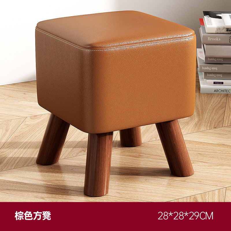 [단단한 나무 프레임 두꺼운 스툴 다리] 브라운 스퀘어 스툴