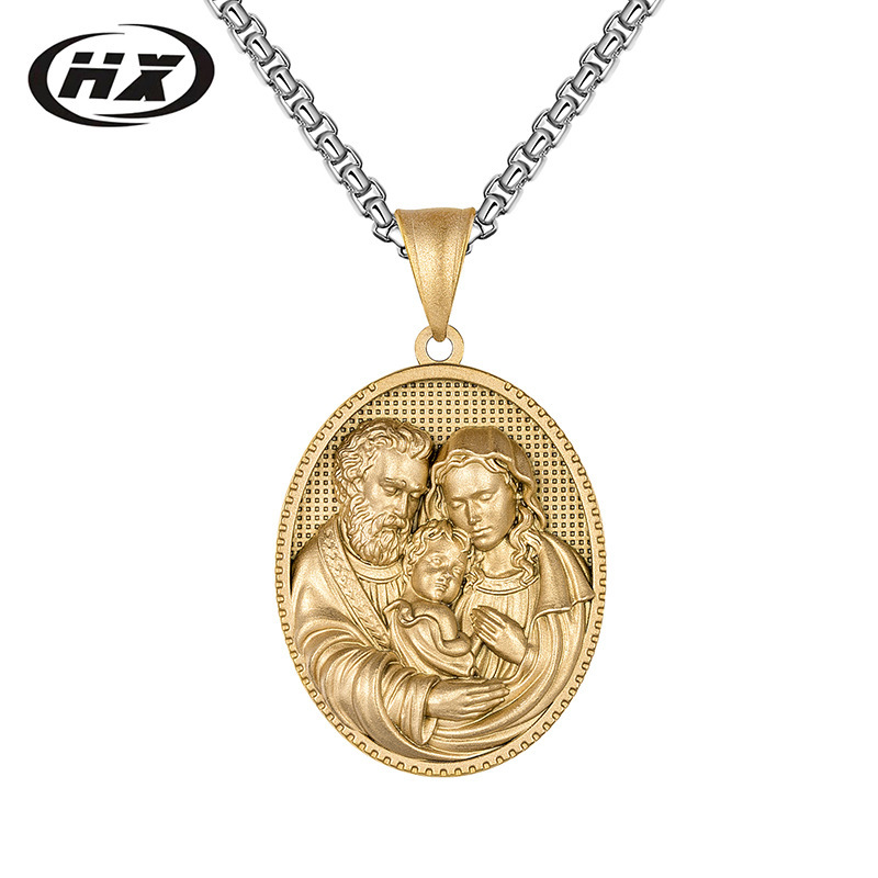 European and American Ancient Greek titanium steel retro light luxury style relief ancient coins parents' love Jesus Virgin necklace jewelry wholesale