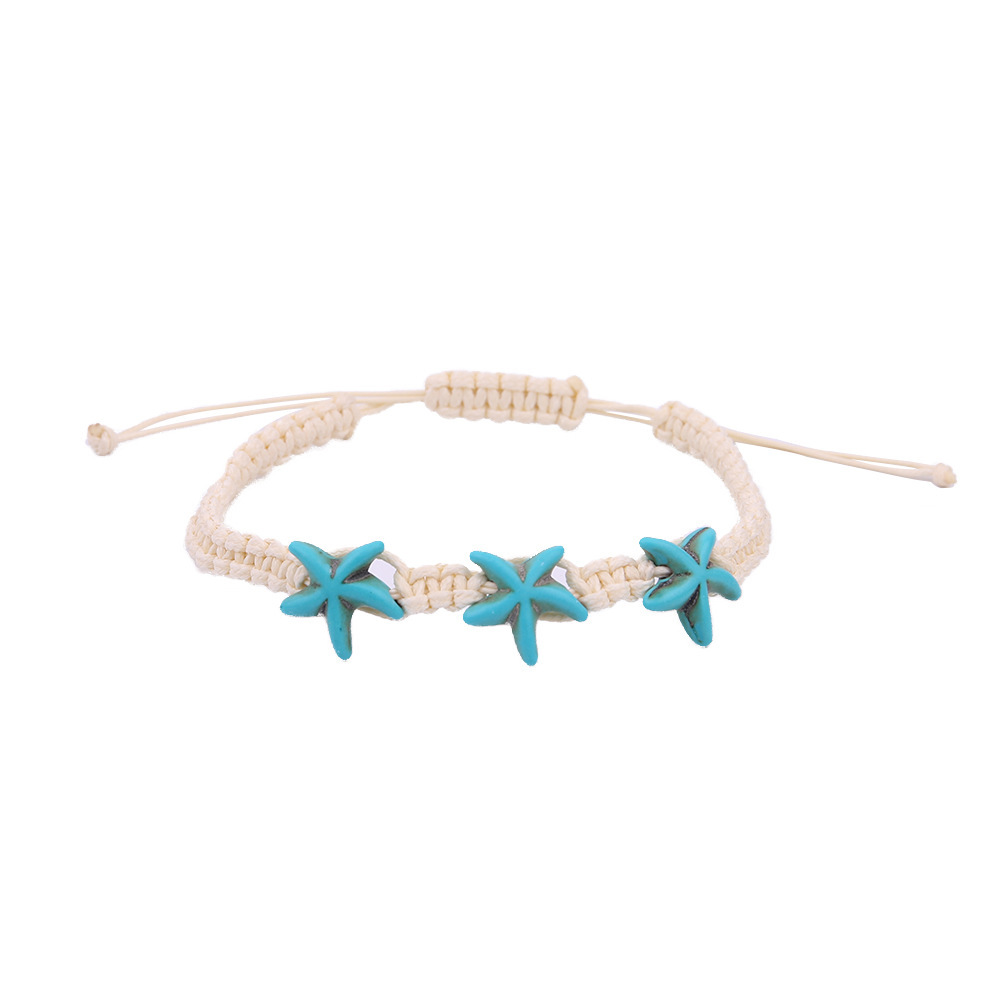 Women's Summer Turquoise Starfish Turtle Bohemian Beach Woven Bracelet_voghion.com
