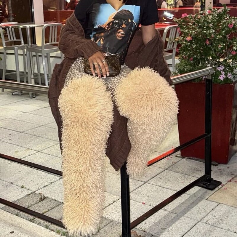 Cross-Border Autumn and Winter Women's Outdoor 72cm Thigh-High Boots, Wool Over-The-Knee Fur Snow Boots for Women